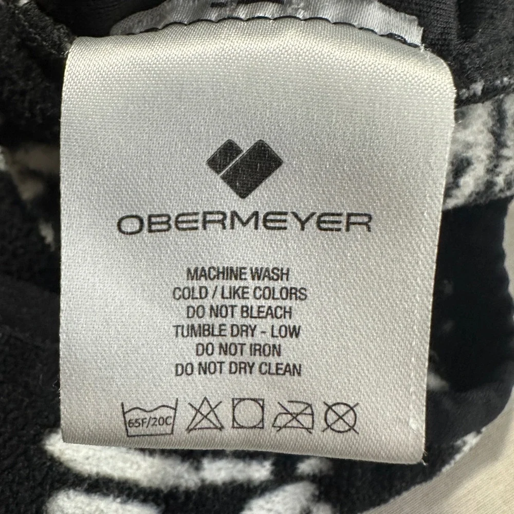Obermeyer Men's Large Fleece Pullover Black White Abstract Snap Neck